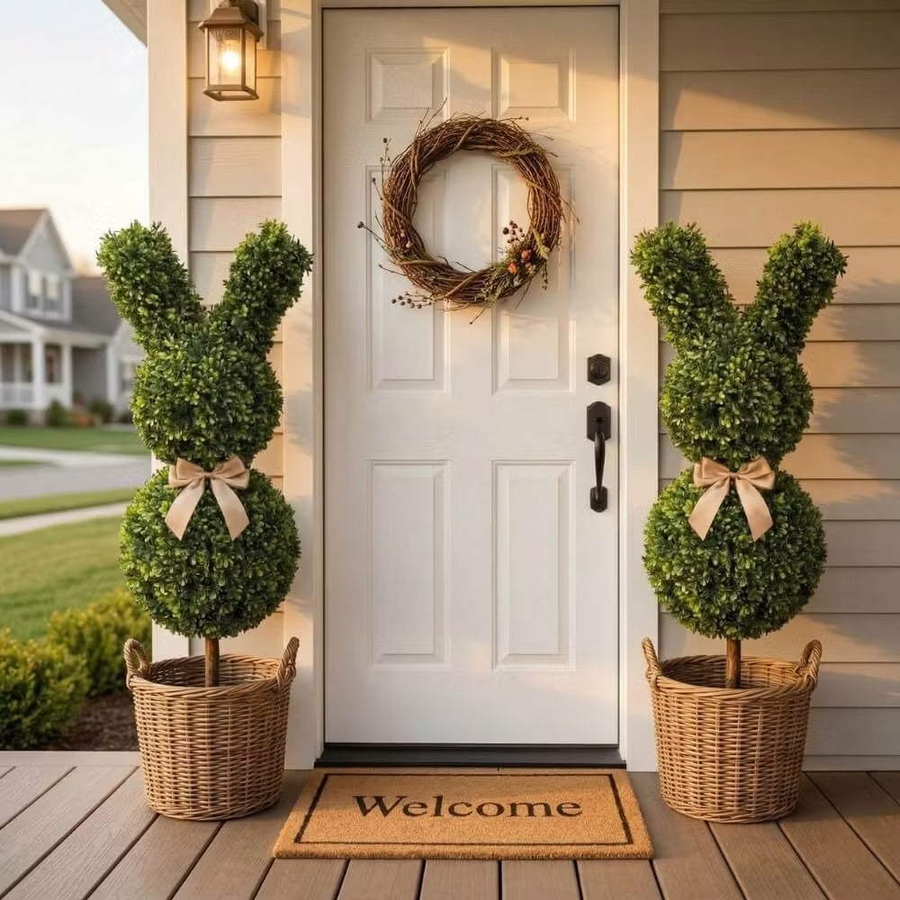 36" Artificial Easter Bunny Topiary (Set of 2)