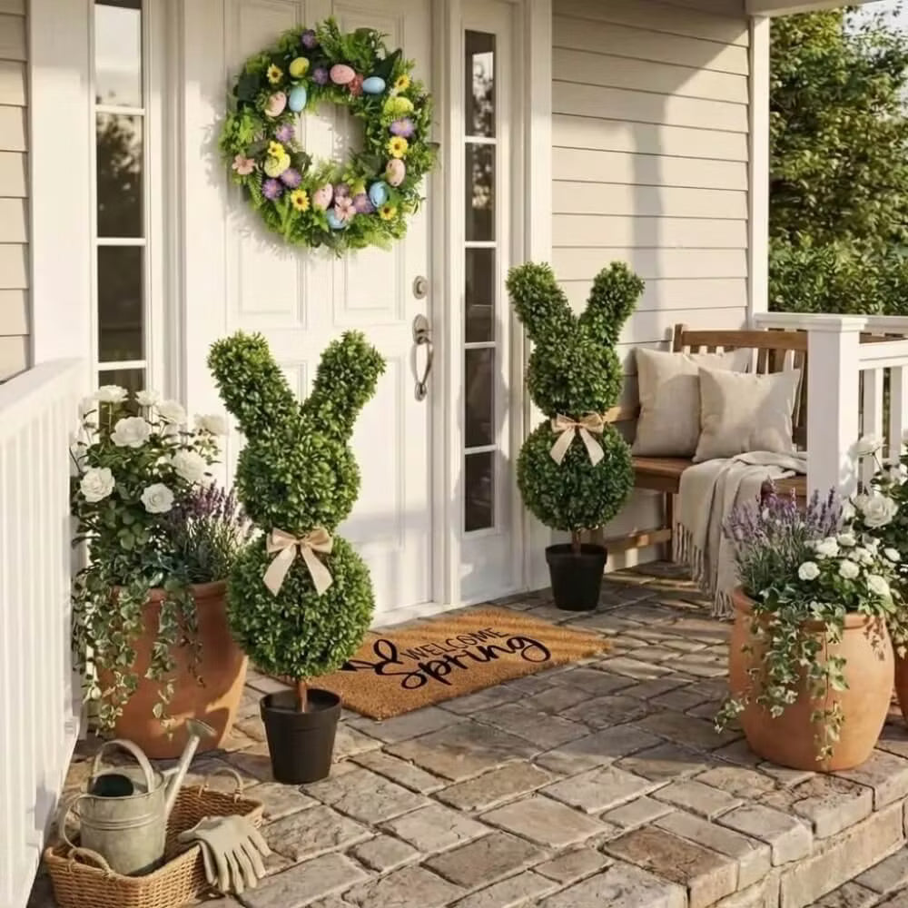 36" Artificial Easter Bunny Topiary (Set of 2)