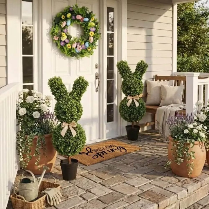 36" Artificial Easter Bunny Topiary (Set of 2)
