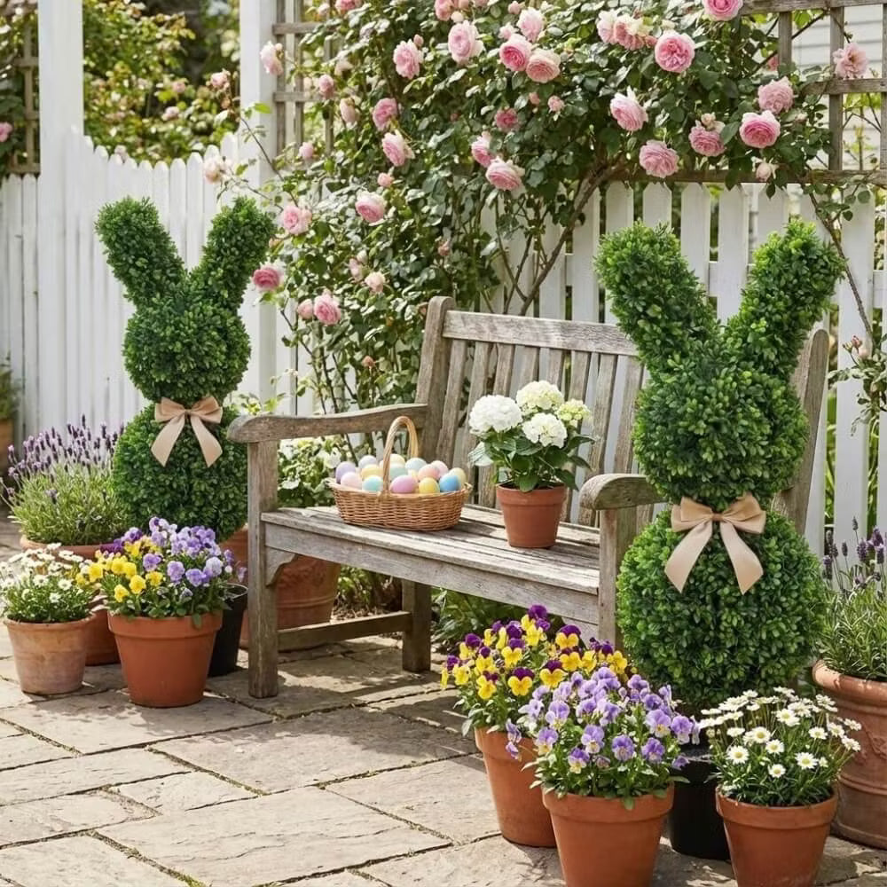 36" Artificial Easter Bunny Topiary (Set of 2)