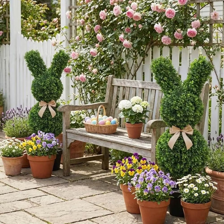 36" Artificial Easter Bunny Topiary (Set of 2)