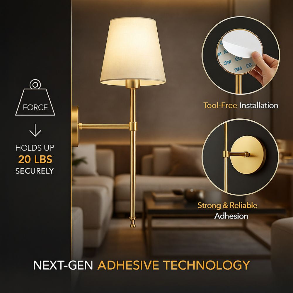 Set of 2 Wireless Wall Sconces with Remote & Rechargeable Bulbs – No Drill