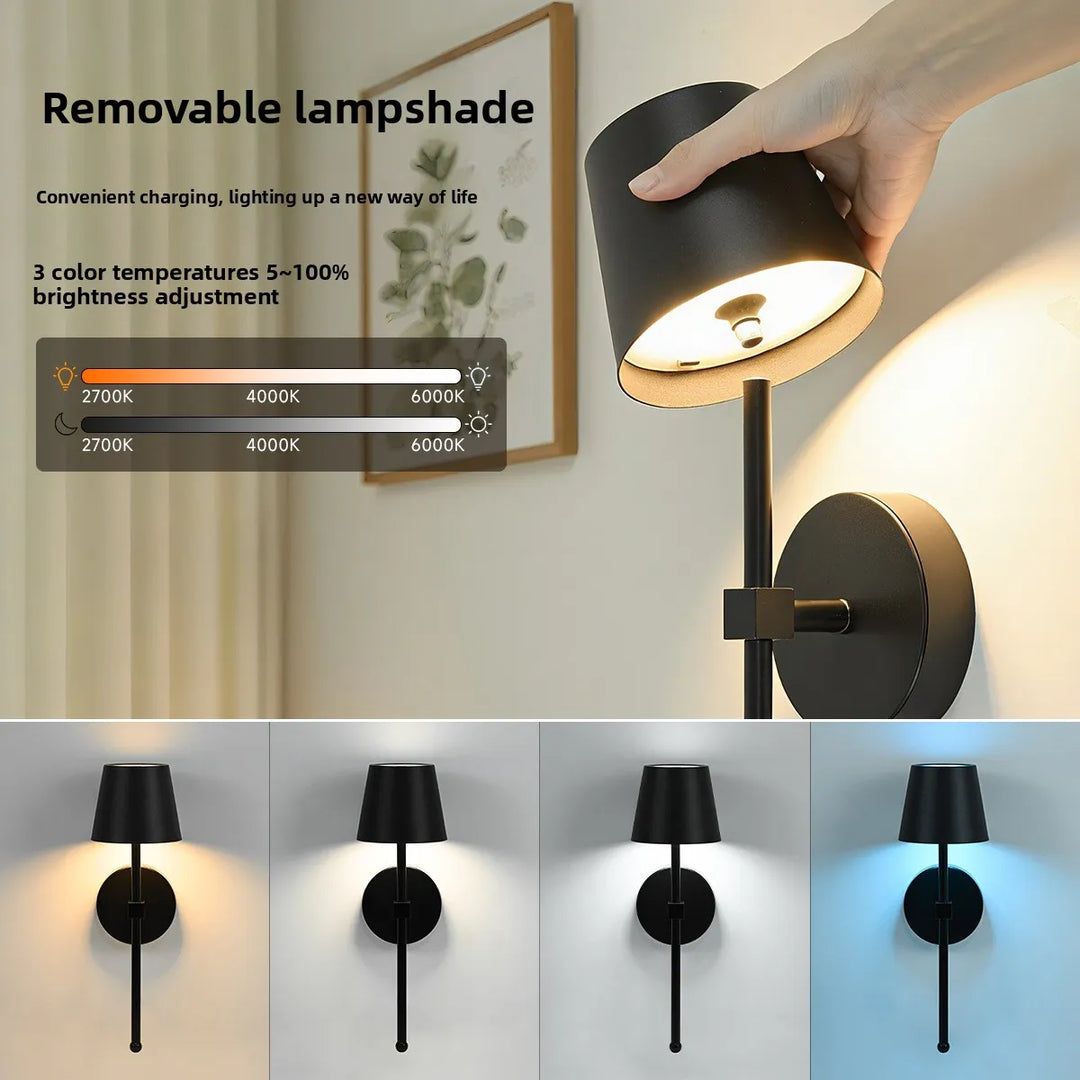 Wall-mounted light fixture with removable lampshade, adjustable color temperatures, and brightness.