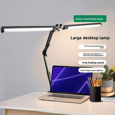 Long-arm clip double-head folding desk lamp