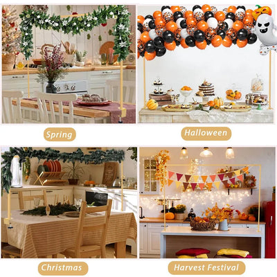 Collage of kitchen decorations for Spring, Halloween, Christmas, and Harvest Festival.