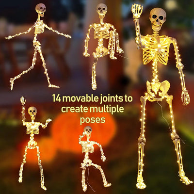 Skeleton figure with multiple poses on a blurred background